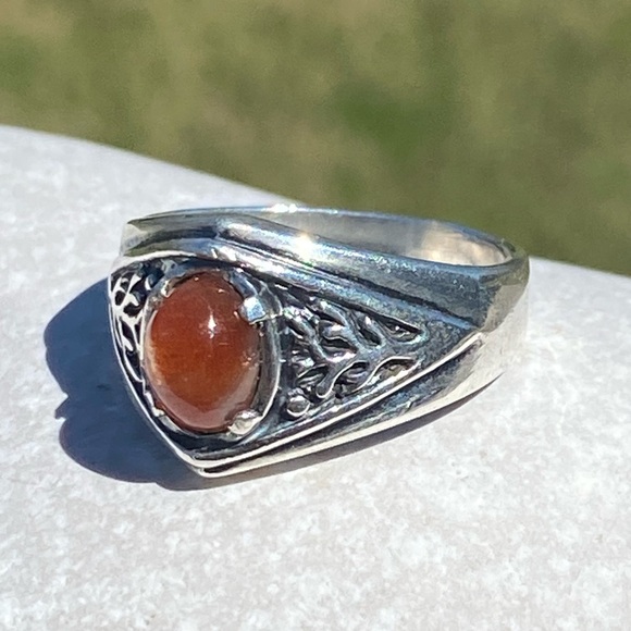 Celtic Tree Ring Sterling Silver Natural Sunstone - Picture 13 of 15